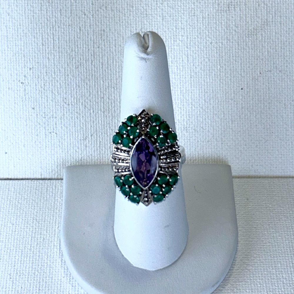 Nicky Butler Sterling Silver Genuine Amethyst Green Aventurine Gemstone Ring